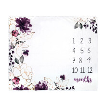 Baby Milestone Blanket 100x75 cm Soft Fleece Monthly Blanket Lilac Flowers Small Bear Pattern Personalized Photo Prop for Boys Girls