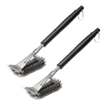 Premium Grill Brush Set of 2 with Stainless Steel Bristles, 45 cm Long Triple Brush Head and Scraper for Grill Cleaning