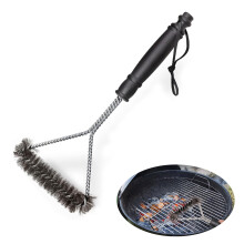 Stainless Steel Grill Brush 12 Inch with Brass Bristles Long Handle Triangular BBQ Brush for Gas, Charcoal, Electric Grills