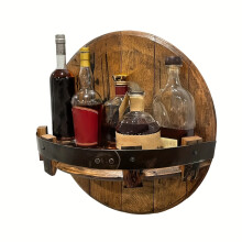 (Vintage Oak) Vintage Whiskey Barrel Wall-Mounted Wooden Wine Rack,with Multiple Compartments for Bottles, Glasses, and Decorative Items