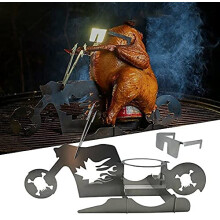 Portable Chicken Stand Beer Roaster Rack for BBQ, Stainless Steel with Glasses, Indoor Outdoor Use, American Motorcycle Style