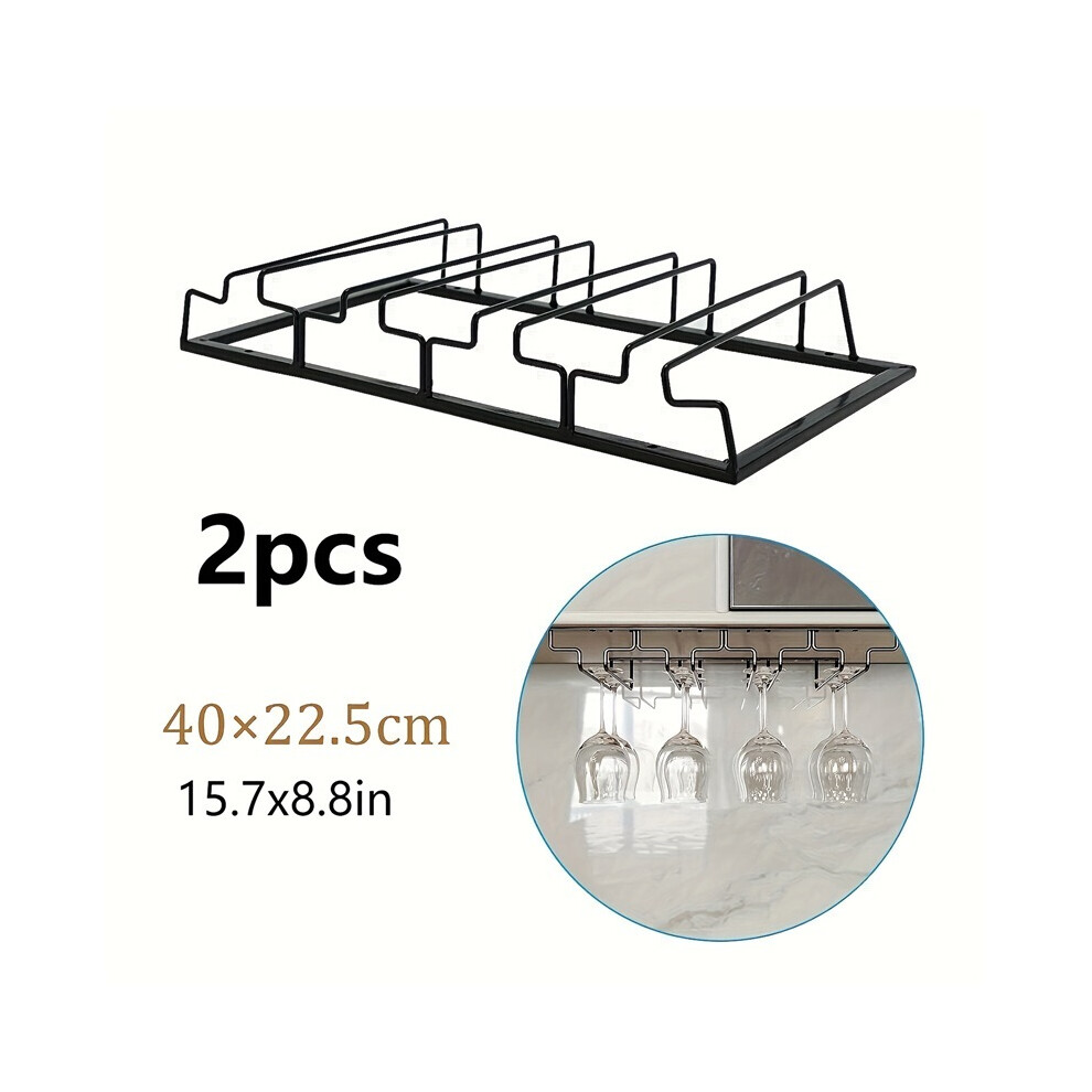 (2pcs 4 Rows) Tabletop Wine Racks, Wall Mount Wine Glasses Rack, Under Cabinet Stemware Rack, Wall Hanging Wine Glass Hanger Rack-image-OPC-PJQNTVH-NEW