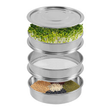 Stainless Steel Sprout Grower - 3-Tier Stackable 7.8 Inch Sprouting Tray with 2 Mesh Trays, Base, and Lid for Microgreens