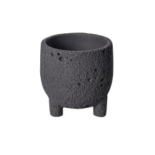 Flower Pot Tripod Cement Flower Pot with Drainage Hole, Small Black Planter for Windowsill and Living Room Decor