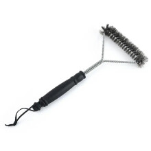 BBQ Stainless Steel Grill Brush, Three-Sided Cleaning Brush, 28 x 16 cm, Black Plastic Handle, Durable and Efficient