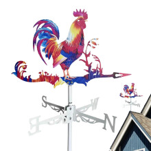 Wind Vane Outdoor Weather Vane Garden Decoration Colorful Chicken Design Durable Metal Features 12-Inch Size