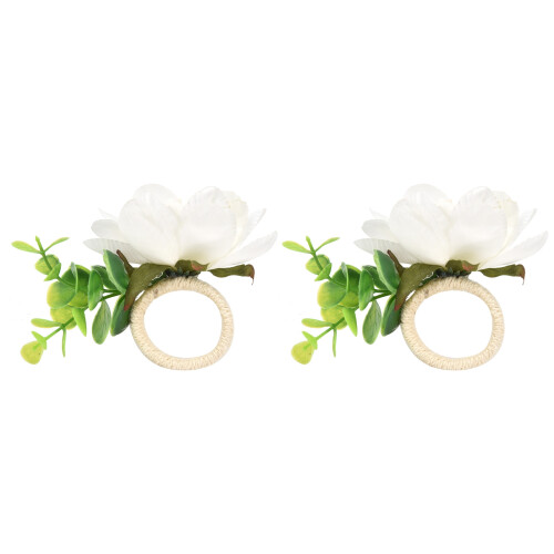 2Pcs Hemp Rope Napkin Buckle Simulation Flower