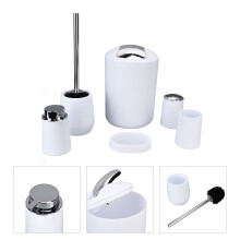 6 Stück Badezimmer-Accessoires-Set Eloxierte zahnputzbecher-Deckel-Taschentuchspender- Mülleimer-Kit für Zuhause, Weiß