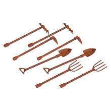 1:12 Maßstab Puppenhaus Gartenwerkzeug Miniatur verrostete Metall-Schaufel, Hacke und Heugabel Kit für Gartenlandschaft 4 Werkzeuge