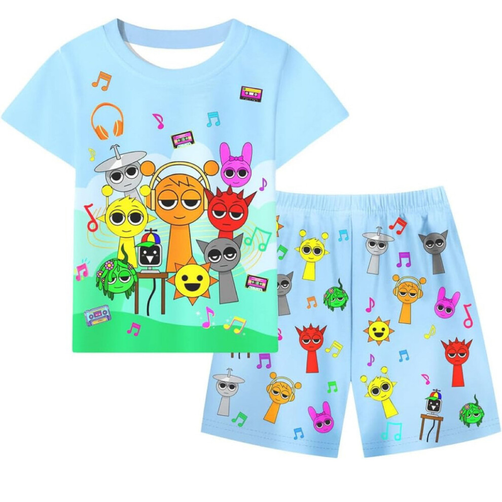 (Blue, 140cm) Print Kids Sprunki Twopiece Summer Pajamas With Cartoon Gift Pattern Sleepwear-image-OPC-PJQP7VM-NEW