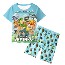 (Sky Blue, 120cm) Brainrot Italian Al Tung Tungtung Sahur Pattern Children Home Wear Gift Pajamas