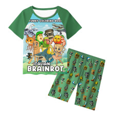 (Green, 120cm) Brainrot Italian Al Tung Tungtung Sahur Pattern Children Home Wear Gift Pajamas