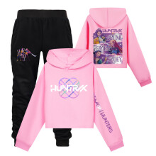 (Pink, 120cm) Demon Kpop Hunters Print Hoodie Long Pants Set Children Gift Clothing Fashion