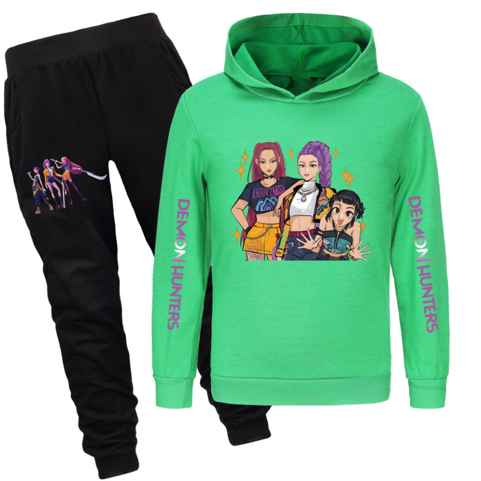 (Green, 110cm) Demon Hunters Kpop Pattern Children Hoodie Pants Set Fashion Gifts Clothing-image-OPC-PJQPHP7-NEW