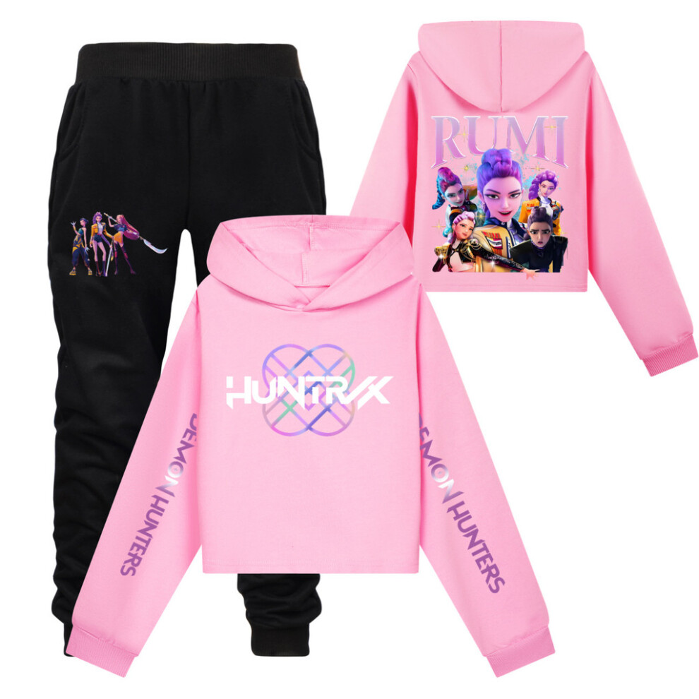 (Pink, 120cm) Hunters Kpop Demon Pattern Kids Long Sleeved Sweatshirt Pants Set Clothing Gift-image-OPC-PJQPNN6-NEW