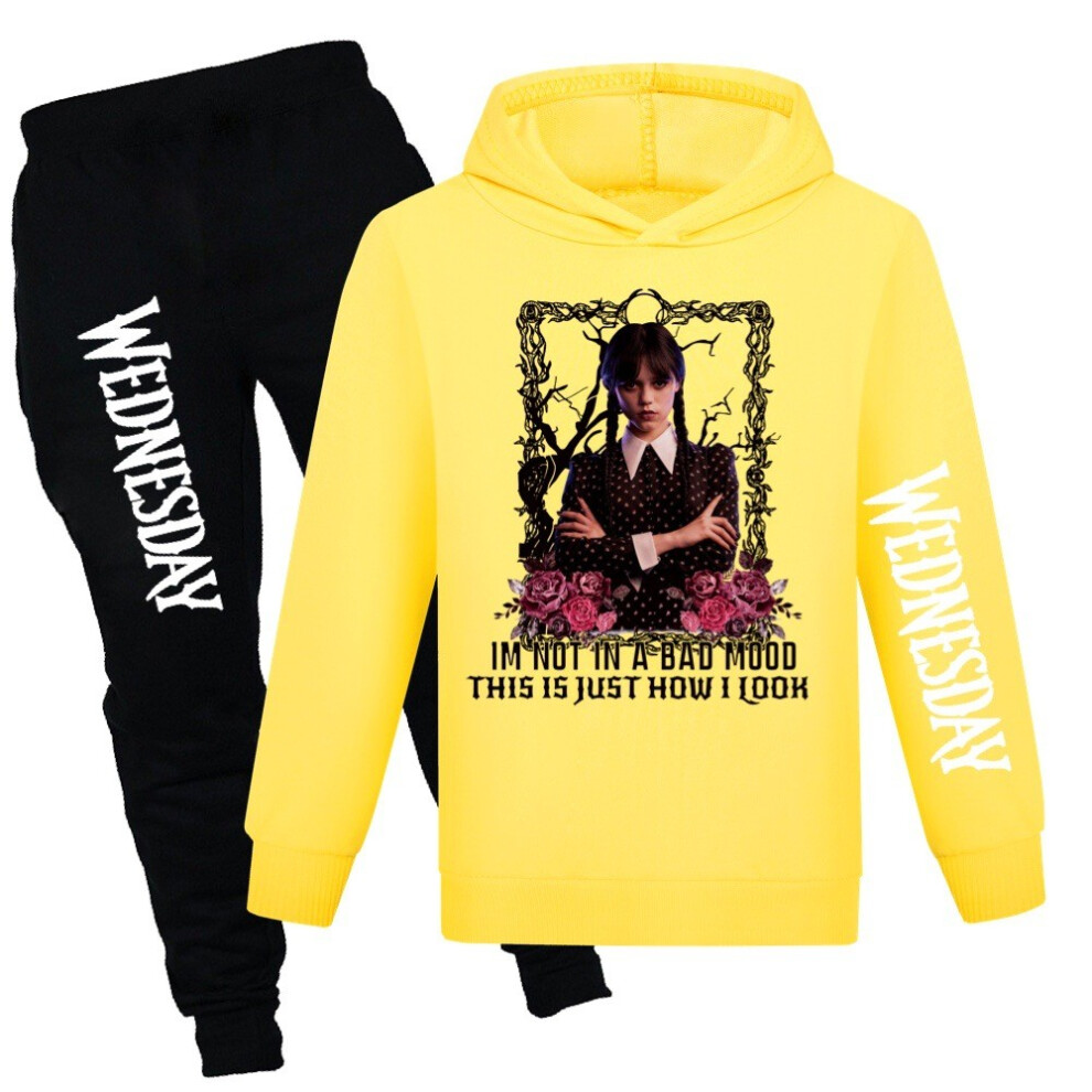 (Yellow, 110cm) Print Addams Wednesday Children Long Sleeved Sweatshirt Set Clothing Pants-image-OPC-PJQPRKG-NEW