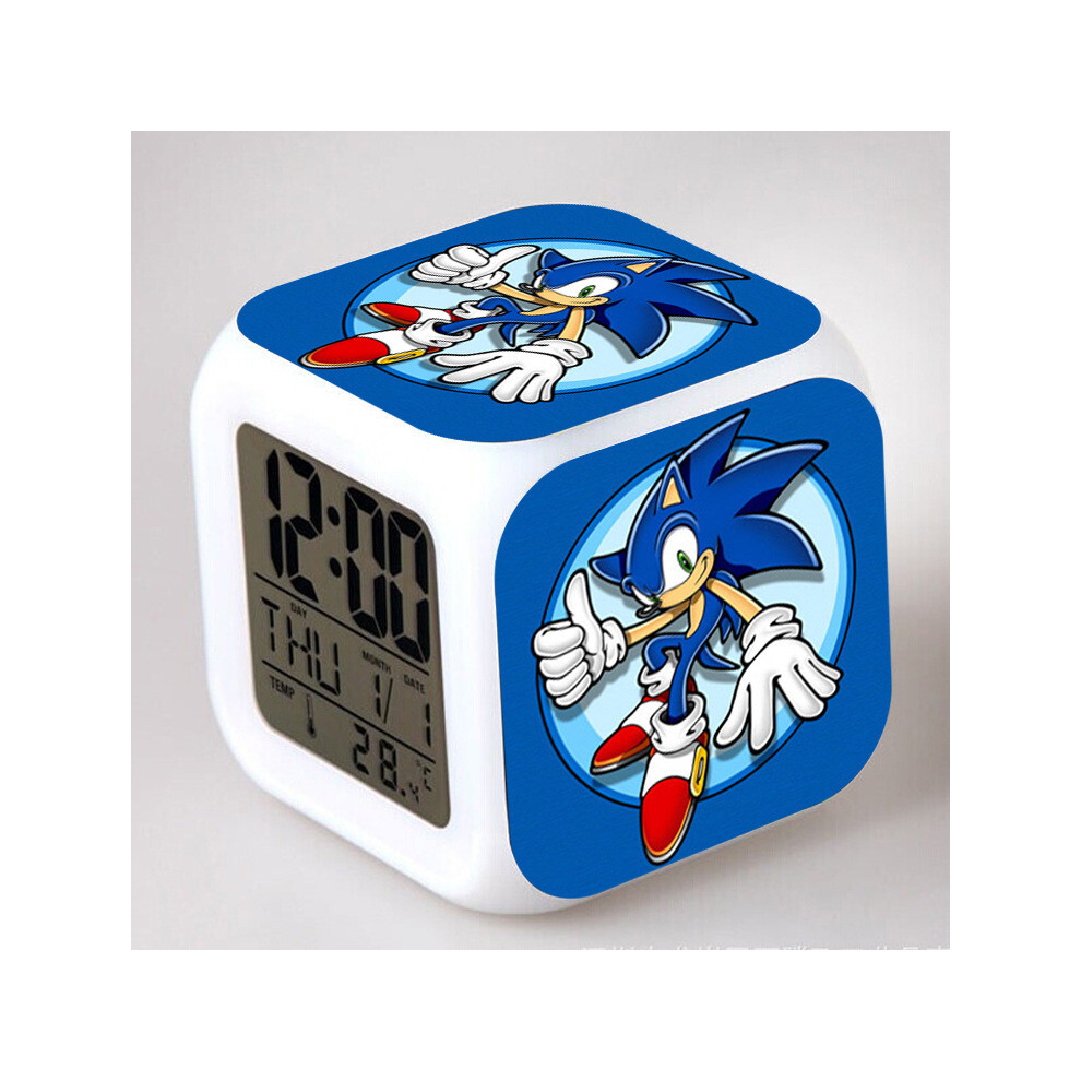 (Style 1)Reloj Despertador Digital Led Sonic The Hedgehog 7 Colores Fecha Temperatura Luz Nocturna-image
