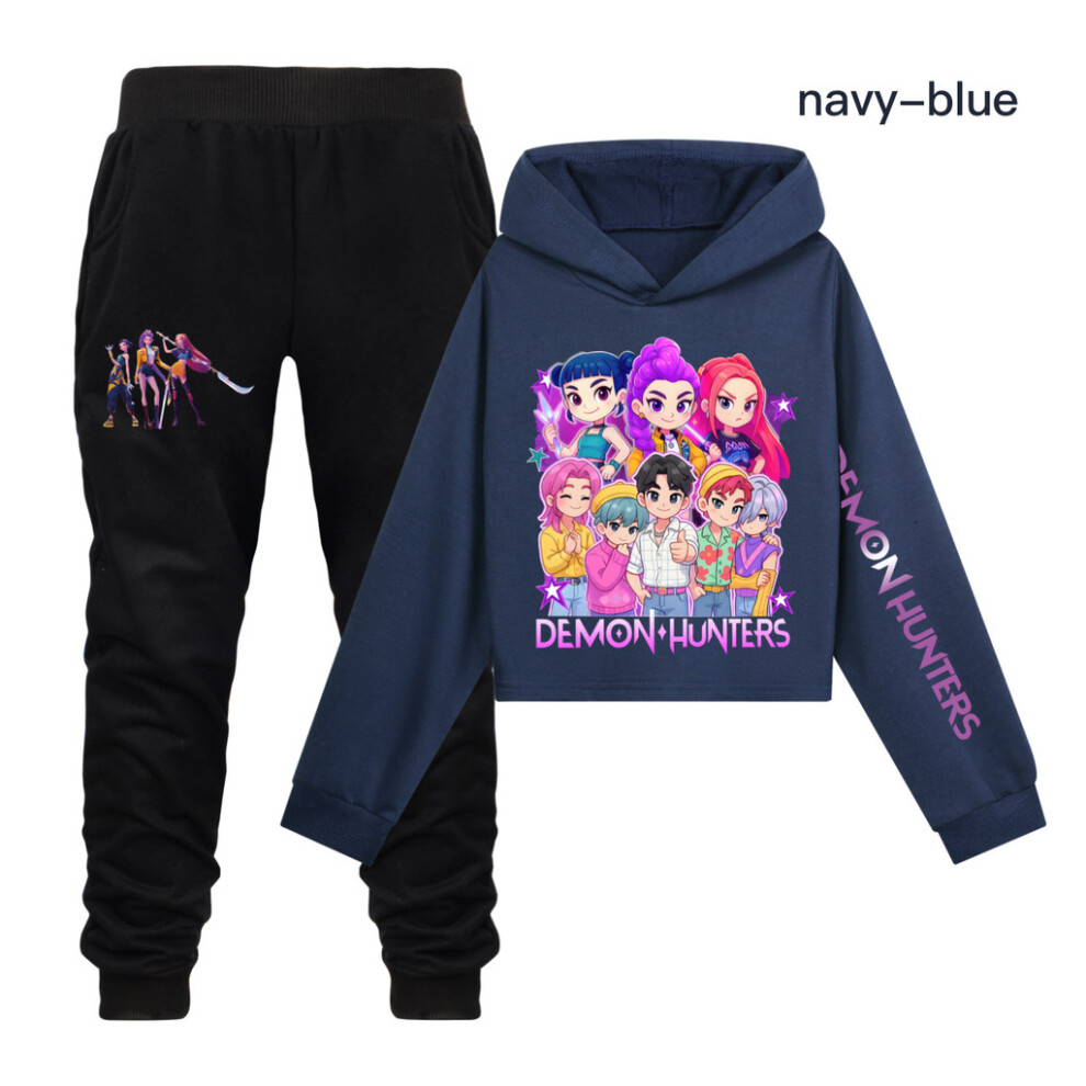 (Blue, 120cm) Demon Kpop Hunters Pattern Print Kids Hoodie Pants Set Fashion Clothing Gift-image-OPC-PJQPZ8Z-NEW