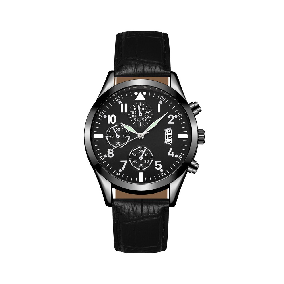 (Style A) Luminous Men Quartz Wrist Watch Calendar Leather Strap Accessory Business Style