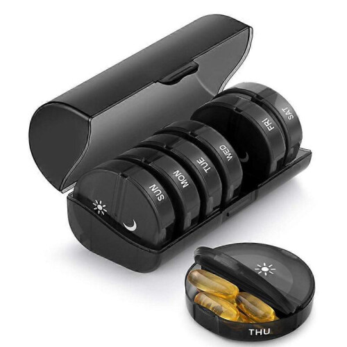 Black Pill Boxes 7 Day 2 Times a Day, Large AM/PM Pill Box Organiser
