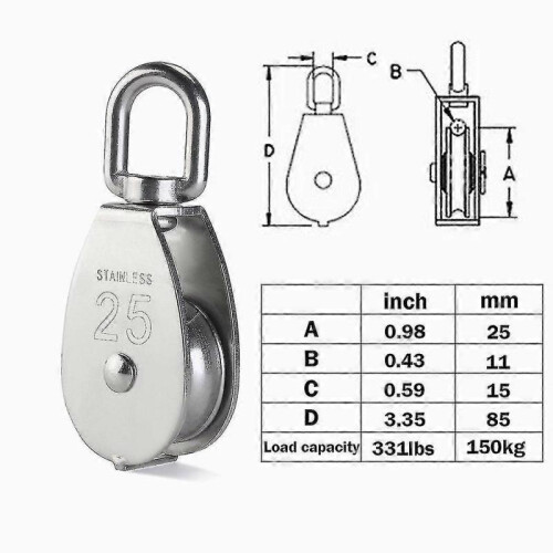 4pcs Single Pulley Block, 304 Stainless Steel Pulley Roller 1