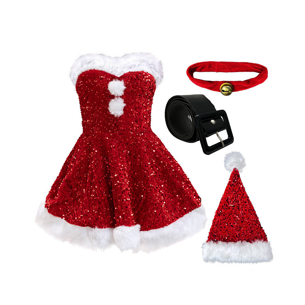 (Red, M) Sequin Christmas Women Dress Costume Party Stage Performances Gifts Fashion-image-OPC-PJQQDVW-NEW