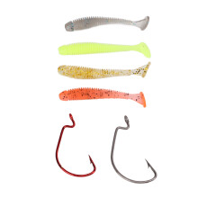 Kit di esche morbide da 60 pezzi: esche da 36/39 mm, ganci rossi e neri