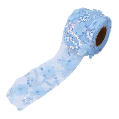 Polyester Tulle Fabric Roll 6cm Light Blue for DIY Crafts Sequined & Durable 1