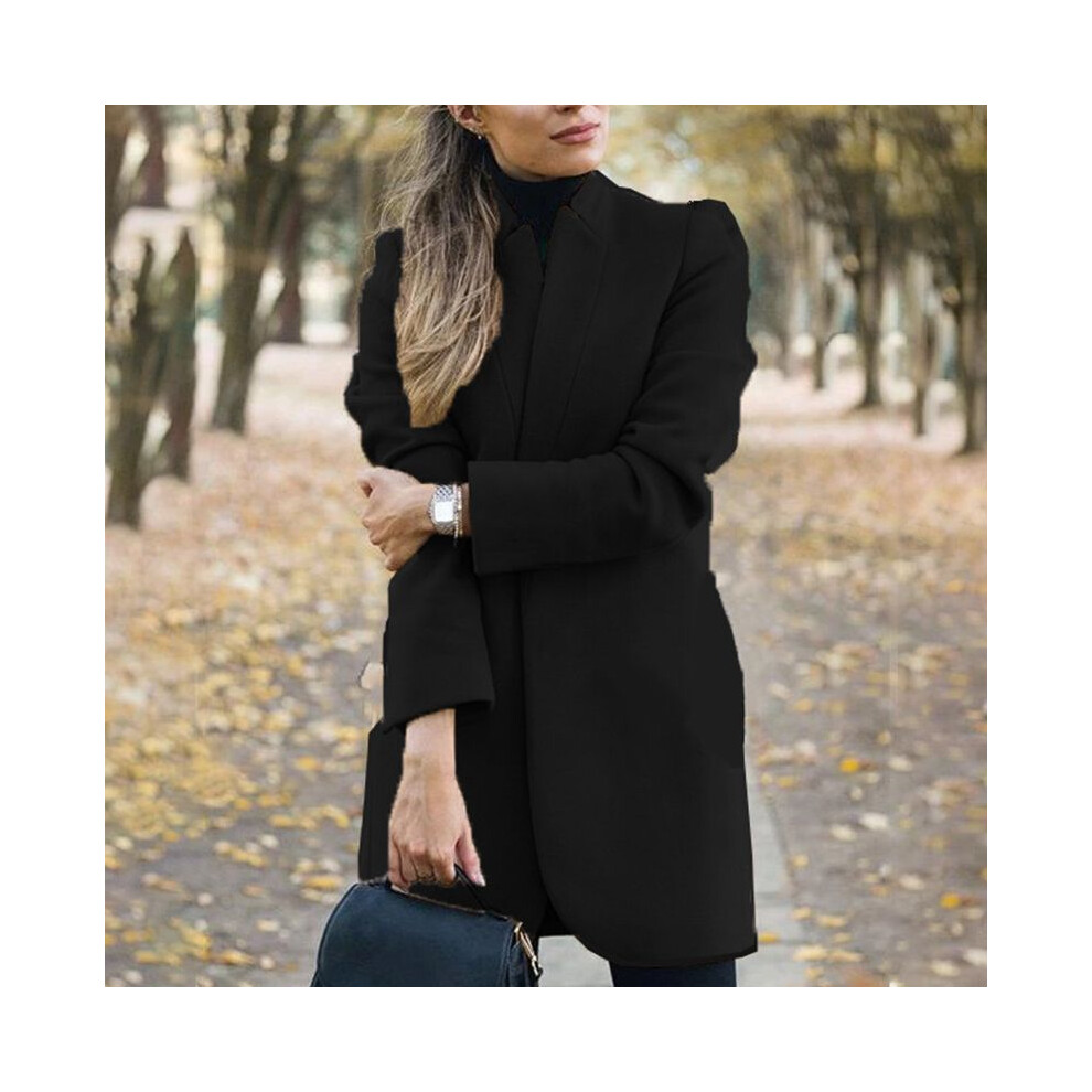 (Black,M)Manteau femme mode trench manteau femme couleur unie hiver veste chaude longue