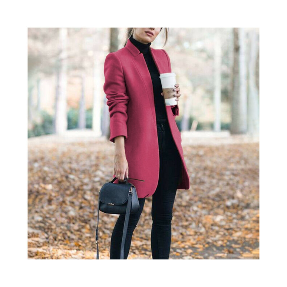 (Rose,M)Manteau femme mode trench manteau femme couleur unie hiver veste chaude longue