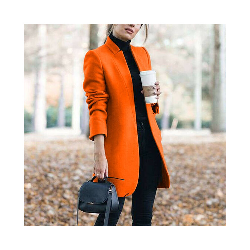 (Orange,M)Manteau femme mode trench manteau femme couleur unie hiver veste chaude longue