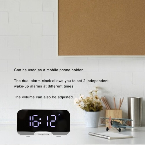 D-88 4W Bluetooth Clock Speaker with Dual Alarms, 1400mAh, White 2