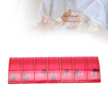 Pilulier rouge de 7 jours, organisateur hebdomadaire en plastique.