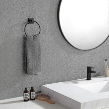 Towel Ring Black, Hand Towel Holder Ring Hanger for Bathroom Kitchen, Metal Round Towel Holder Wall Mounted Towel Rack, 2 Pack