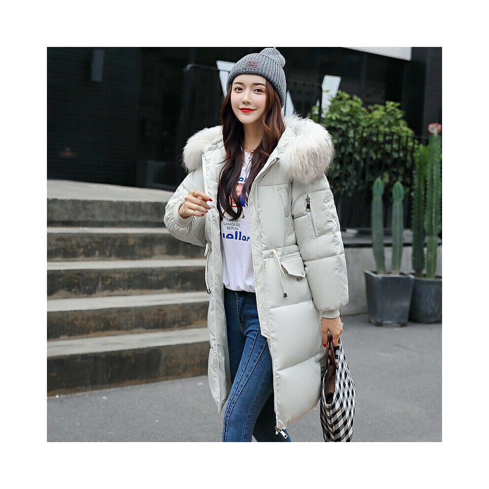 (White,2XL)Manteau à capuche femme long rembourré matelassé hiver femme veste bouffante fourrure grande taille