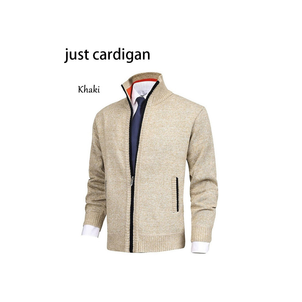 (Khaki,M)Hombres CáRdigan Tejido SuéTer Chaqueta Cuello Soporte Calce Suelto OtoñO Invierno Ropa-image