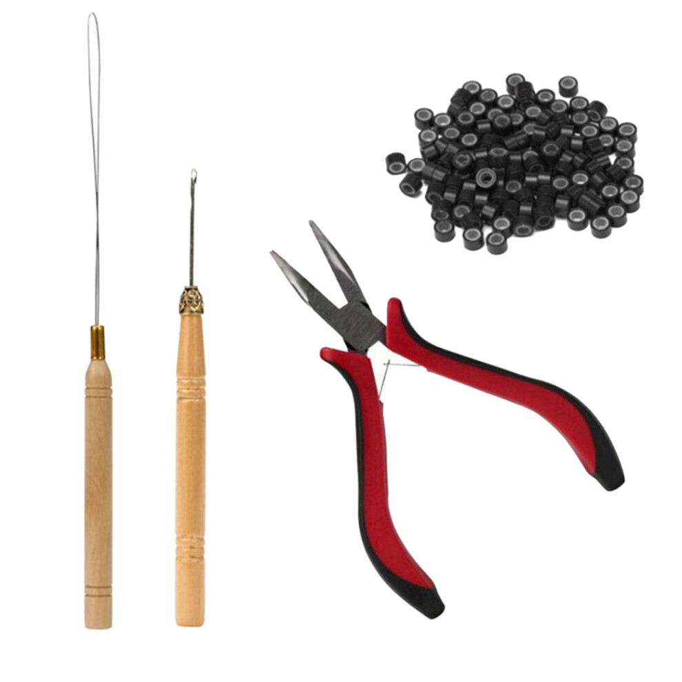4pcs Hair Wig Plier Curved Tip Wooden Hook Needle