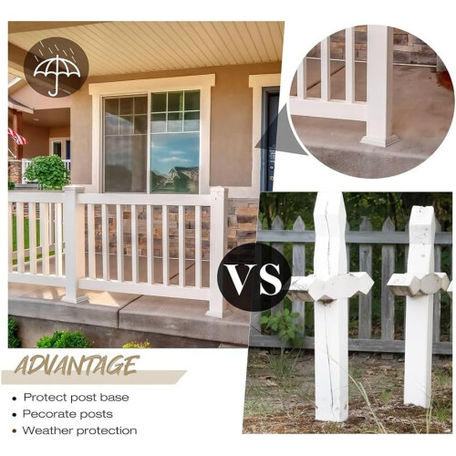 Vinyl Post Sleeve Cover, 8-Pack Deck Post Base Wrap, Porch Column Cladding, Durable White Vinyl Post Trim 2