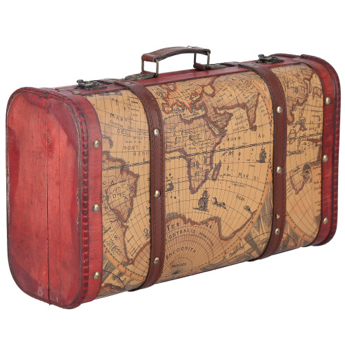 Vintage Suitcase Portable Composite Wood Map 1