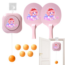 Door Jam Portable Ping Pong Set for Kids, Adjustable Table Tennis Trainer with Racket, Pink Indoor Game for Doorway