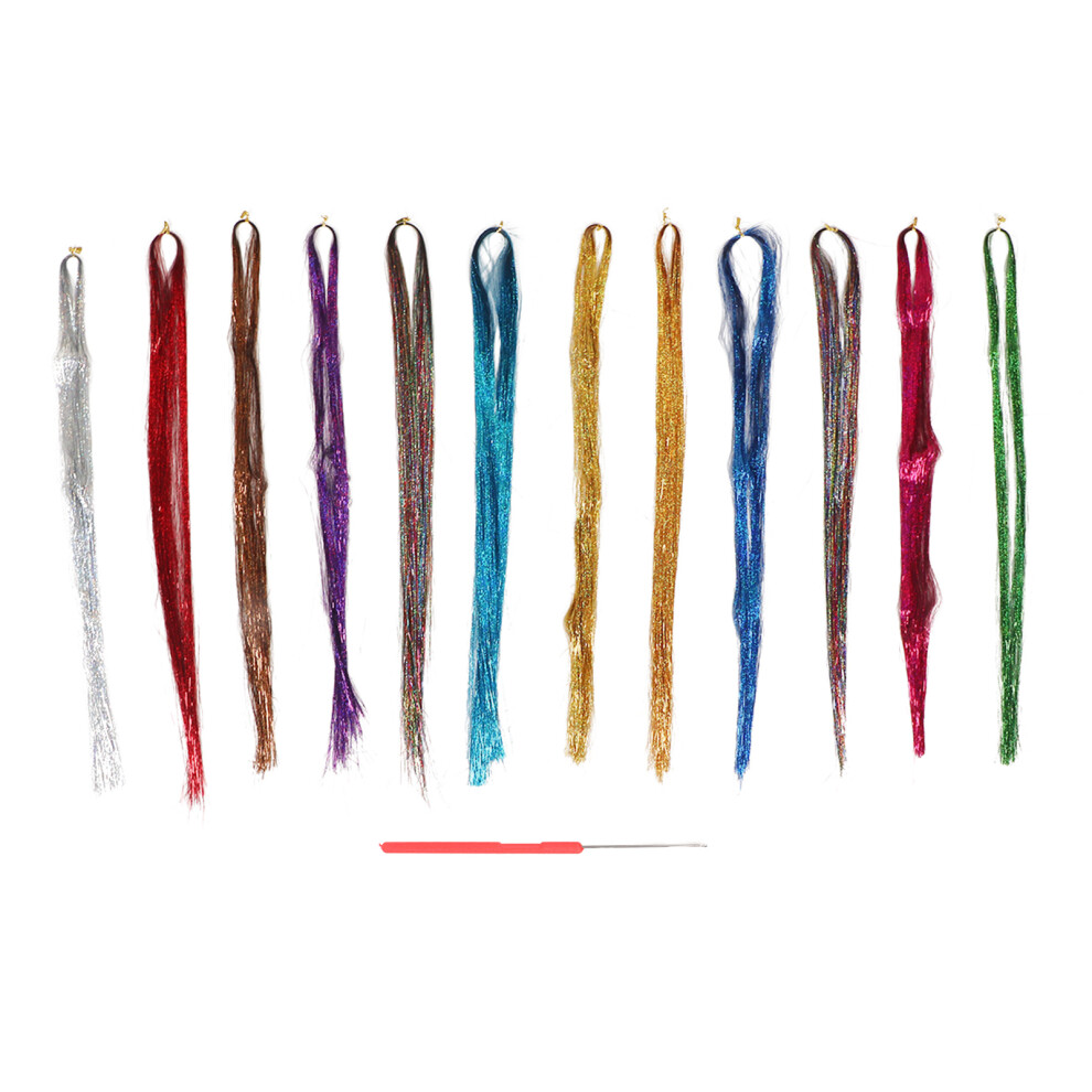 Unisex 12 Colors Hair Tinsel Strand Glittering Shiny