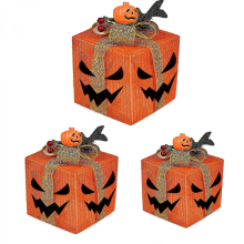 3 Pack LED Lighted Halloween Pumpkin Decorations, Battery Operated Jack-O-Lantern Gift Box