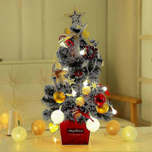 Small Festive LED Tabletop Tree 50cm Golden Red Holiday Decor 2