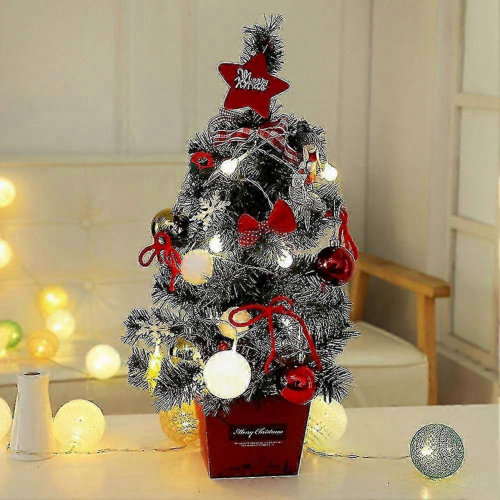 Small Festive LED Tabletop Tree 50cm Golden Red Holiday Decor 1