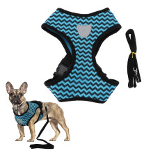 Harnais pour animaux réfléchissant et corde de traction pour chats et petits chiens, bleu, taille moyenne.