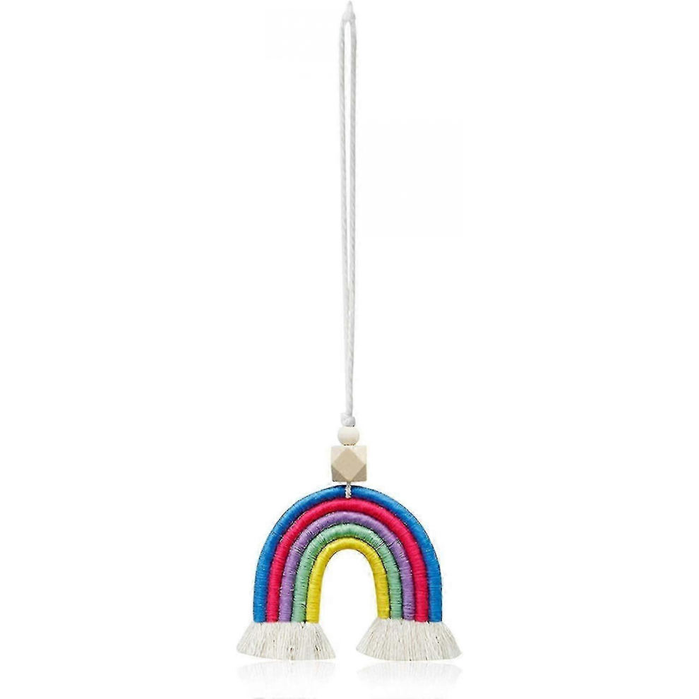 Rainbow Wood Bead Wall Decor Colorful Handmade Weaving Hanging Ornament