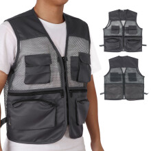 Gilet tattico militare XXL grigio scuro con tasche multiple in rete