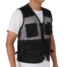 Gilet militaire noir taille L : mesh à poches multiples pour la pêche
