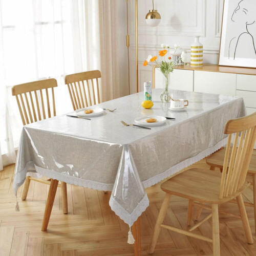 Rectangular PVC Transparent Tablecloth 150x150cm Waterproof Oil-Resistant Soft Kitchen Protector Clear Cover 2