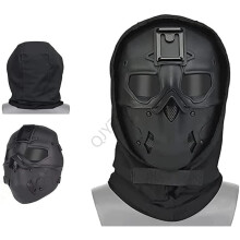 CS Cosplay Full Face Airsoft Skull Mask with Adjustable Safety Goggles Balaclava Headgear, Black, 21 x 12 x 23 cm